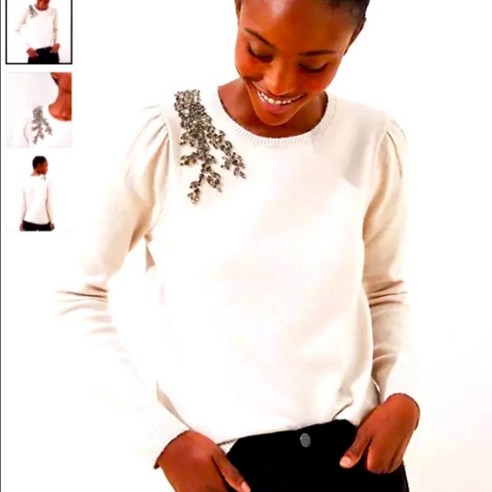 LOFT NWT Sweater with Jewel shoulder Embellishments